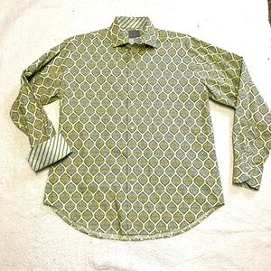 Thomas Dean Men's Flip Cuff Large Button Down Dress Shirt Long Sleeve Neon Green